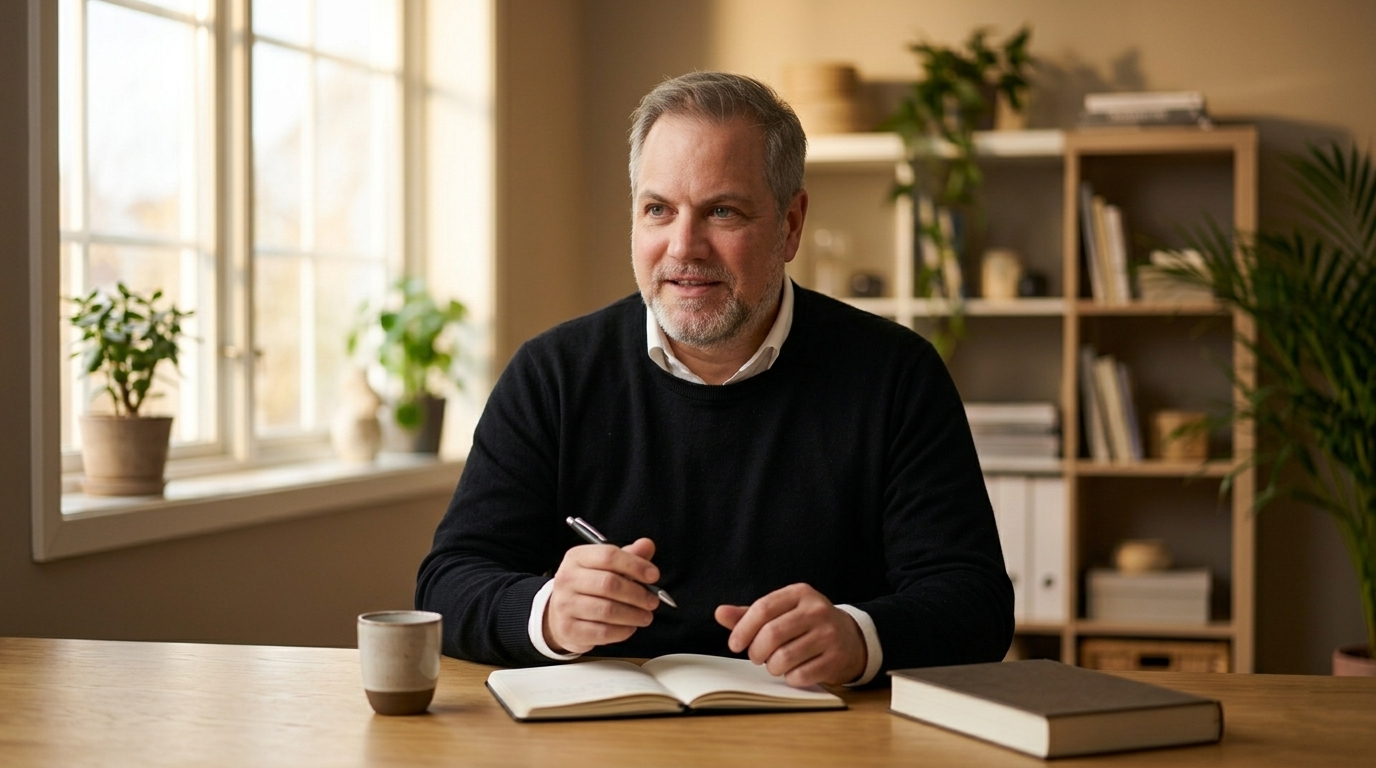 Chris K. N. ved skrivebordet